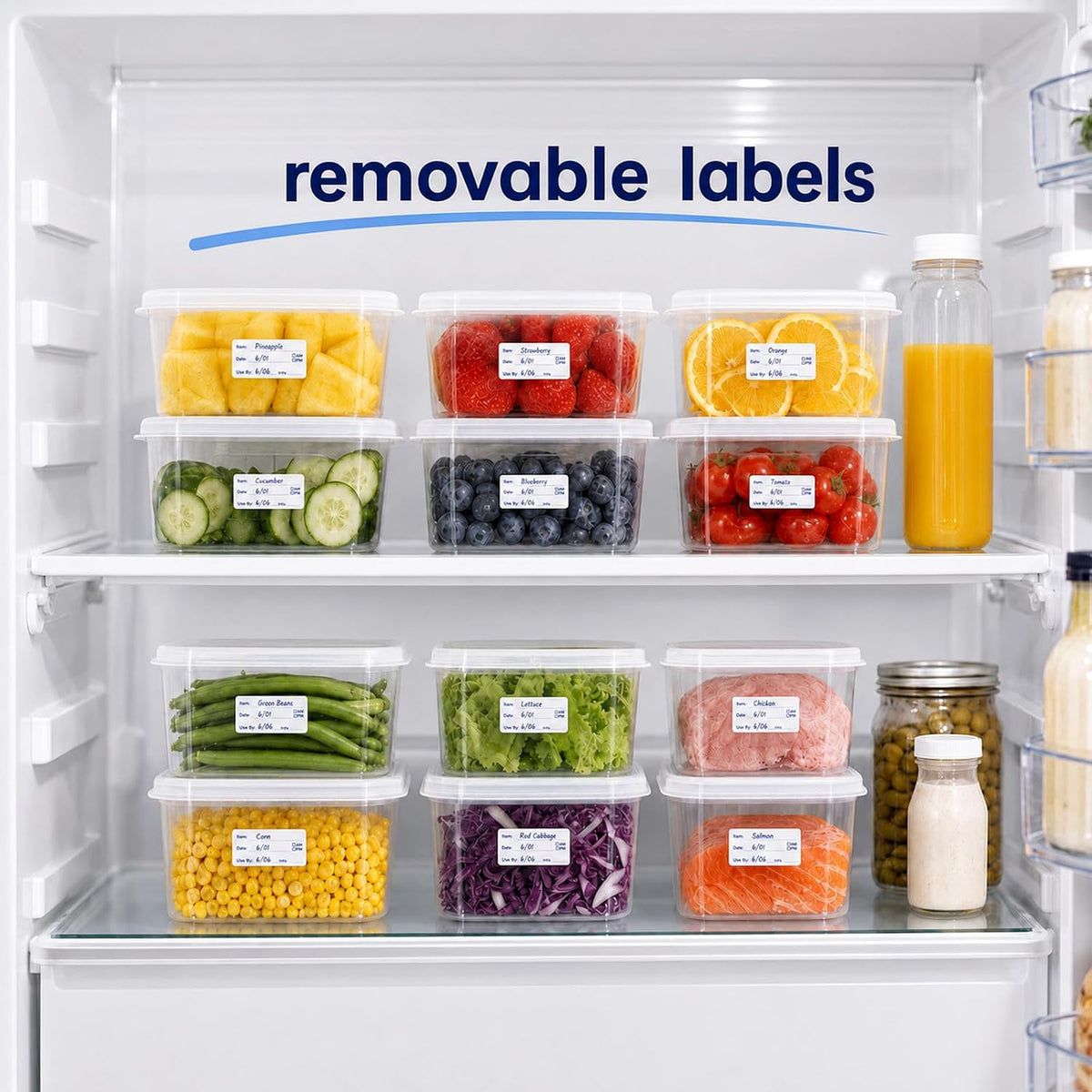 1 x 2 Inch Removable Food Labels, Date Label Stickers for Kitchen, 2 Rolls 1000 Pieces Freezer Labels for Food Containers, Waterproof, Oil-Proof, Tear Resistant, No Residue