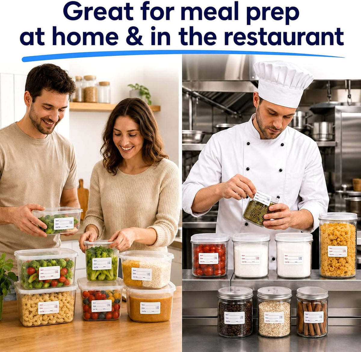 1 x 2 Inch Removable Food Labels, Date Label Stickers for Kitchen, 2 Rolls 1000 Pieces Freezer Labels for Food Containers, Waterproof, Oil-Proof, Tear Resistant, No Residue