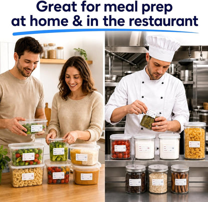 1 x 2 Inch Removable Food Labels, Date Label Stickers for Kitchen, 2 Rolls 1000 Pieces Freezer Labels for Food Containers, Waterproof, Oil-Proof, Tear Resistant, No Residue