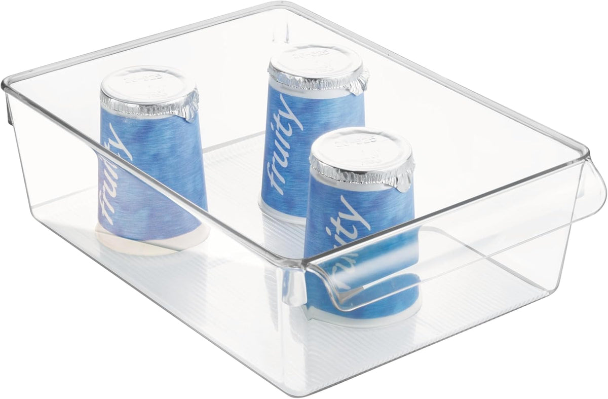 Fridge Storage Bin with Handle, Set of 2, Clear | Fridge Tray, For Cheeses and Snacks