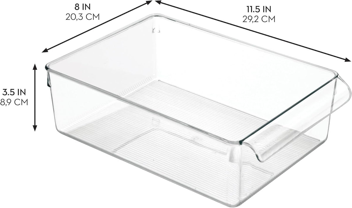 Fridge Storage Bin with Handle, Set of 2, Clear | Fridge Tray, For Cheeses and Snacks
