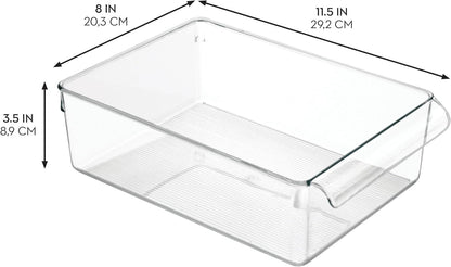 Fridge Storage Bin with Handle, Set of 2, Clear | Fridge Tray, For Cheeses and Snacks