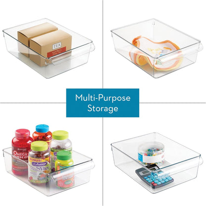 Fridge Storage Bin with Handle, Set of 2, Clear | Fridge Tray, For Cheeses and Snacks