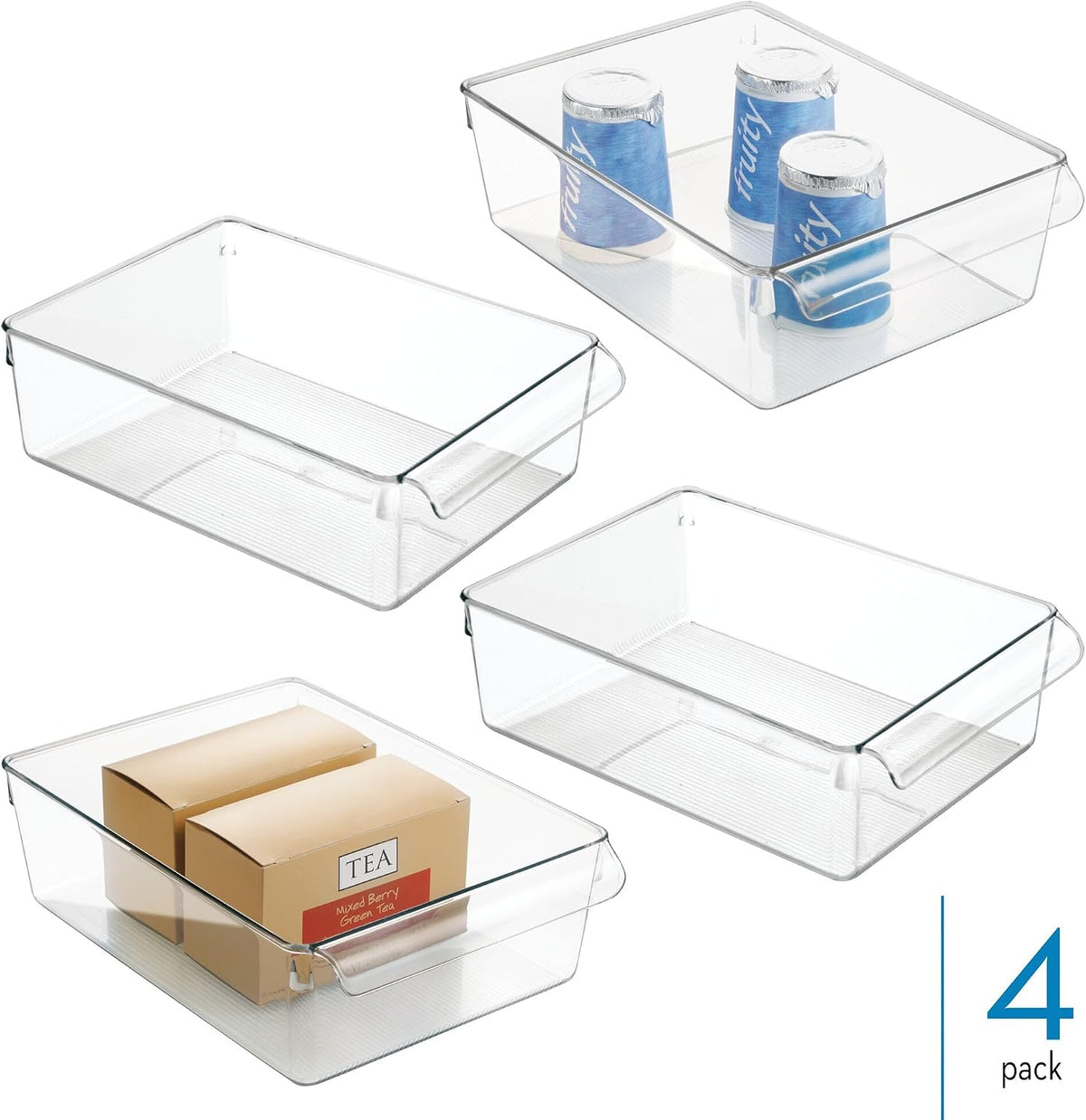 Fridge Storage Bin with Handle, Set of 2, Clear | Fridge Tray, For Cheeses and Snacks