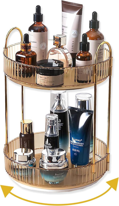 360 Rotating Makeup Organizer for Vanity,2 Tier Large Capacity Skincare Organizers,Bathroom Counter Organizer, Spinning Perfume Organizer & Vanity Organizer (Green-2 Tier)