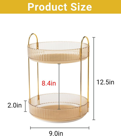 360 Rotating Makeup Organizer for Vanity,2 Tier Large Capacity Skincare Organizers,Bathroom Counter Organizer, Spinning Perfume Organizer & Vanity Organizer (Green-2 Tier)