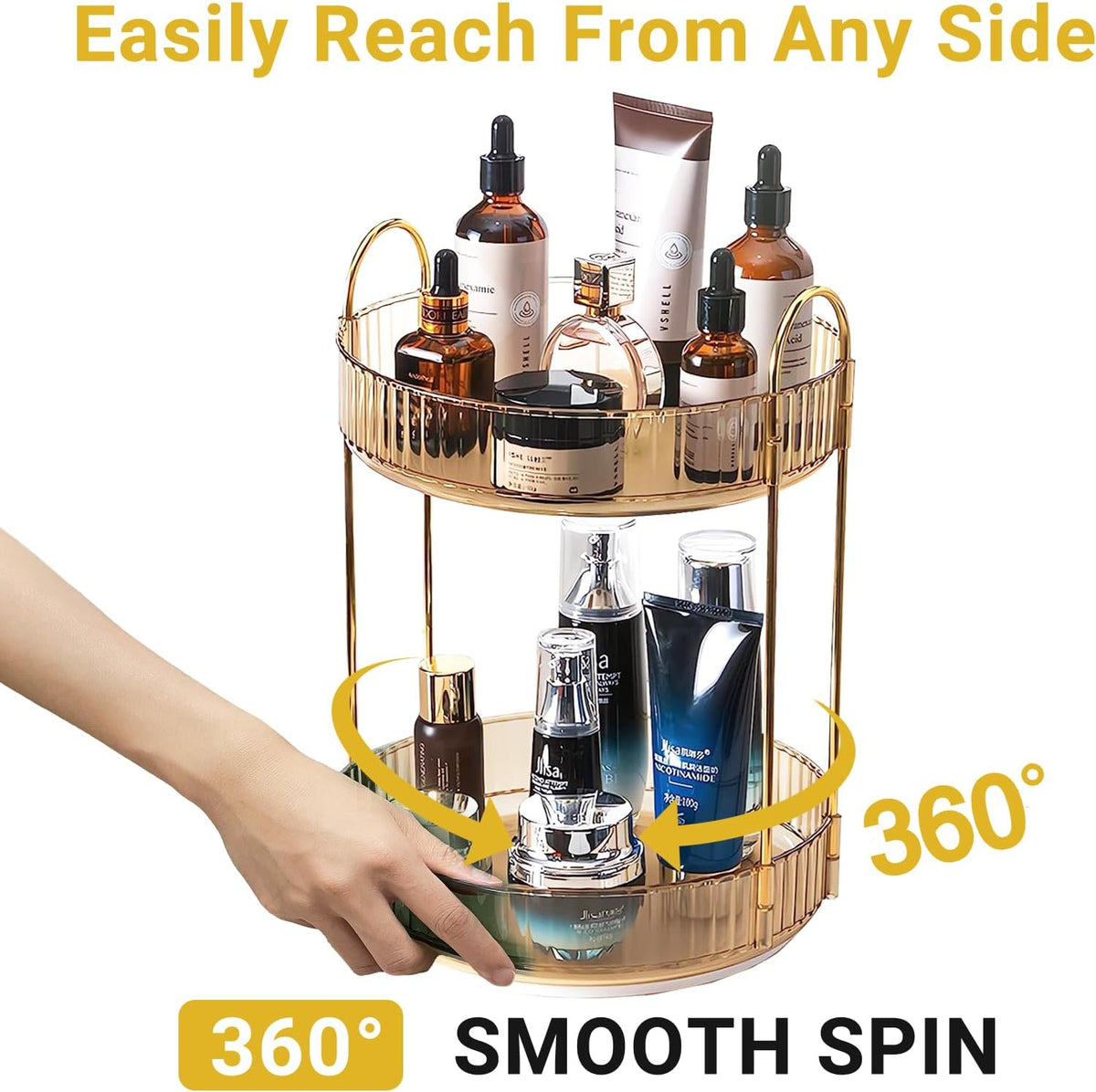 360 Rotating Makeup Organizer for Vanity,2 Tier Large Capacity Skincare Organizers,Bathroom Counter Organizer, Spinning Perfume Organizer & Vanity Organizer (Green-2 Tier)