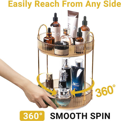 360 Rotating Makeup Organizer for Vanity,2 Tier Large Capacity Skincare Organizers,Bathroom Counter Organizer, Spinning Perfume Organizer & Vanity Organizer (Green-2 Tier)
