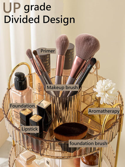360 Rotating Makeup Organizer for Vanity,2 Tier Large Capacity Skincare Organizers,Bathroom Counter Organizer, Spinning Perfume Organizer & Vanity Organizer (Green-2 Tier)