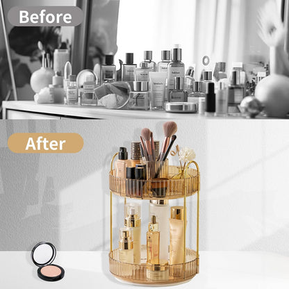 360 Rotating Makeup Organizer for Vanity,2 Tier Large Capacity Skincare Organizers,Bathroom Counter Organizer, Spinning Perfume Organizer & Vanity Organizer (Green-2 Tier)