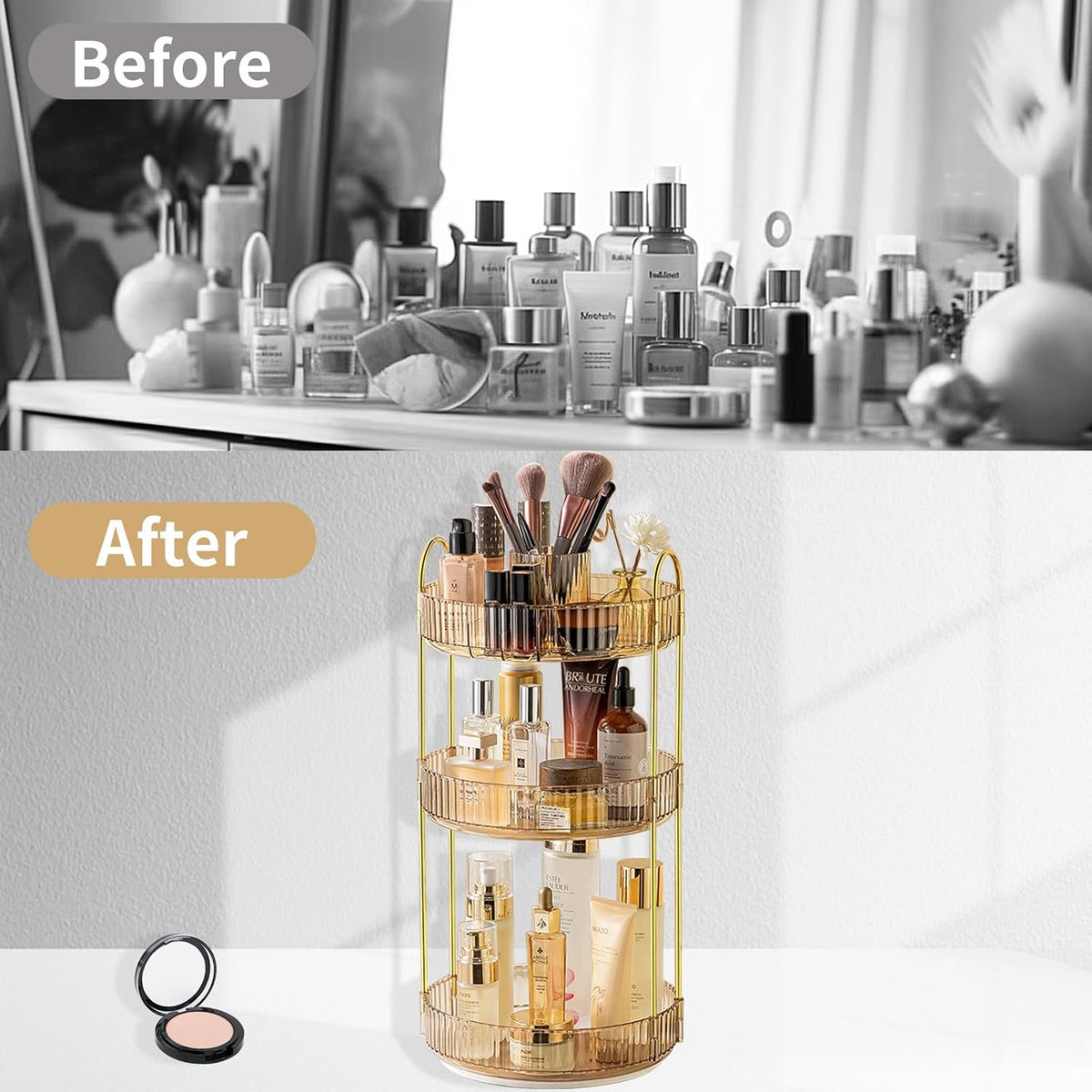 360 Rotating Makeup Organizer for Vanity,2 Tier Large Capacity Skincare Organizers,Bathroom Counter Organizer, Spinning Perfume Organizer & Vanity Organizer (Green-2 Tier)