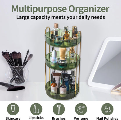 360 Rotating Makeup Organizer for Vanity,2 Tier Large Capacity Skincare Organizers,Bathroom Counter Organizer, Spinning Perfume Organizer & Vanity Organizer (Green-2 Tier)