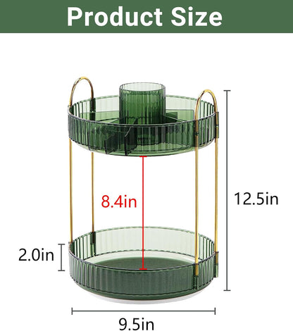 360 Rotating Makeup Organizer for Vanity,2 Tier Large Capacity Skincare Organizers,Bathroom Counter Organizer, Spinning Perfume Organizer & Vanity Organizer (Green-2 Tier)