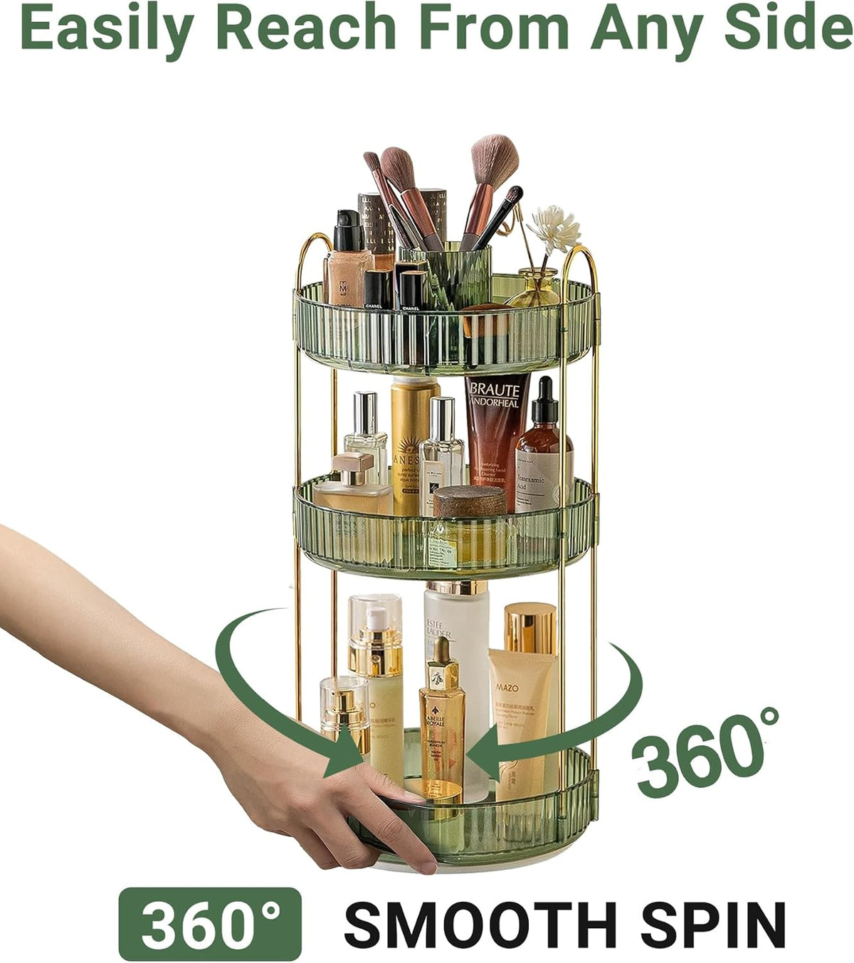360 Rotating Makeup Organizer for Vanity,2 Tier Large Capacity Skincare Organizers,Bathroom Counter Organizer, Spinning Perfume Organizer & Vanity Organizer (Green-2 Tier)