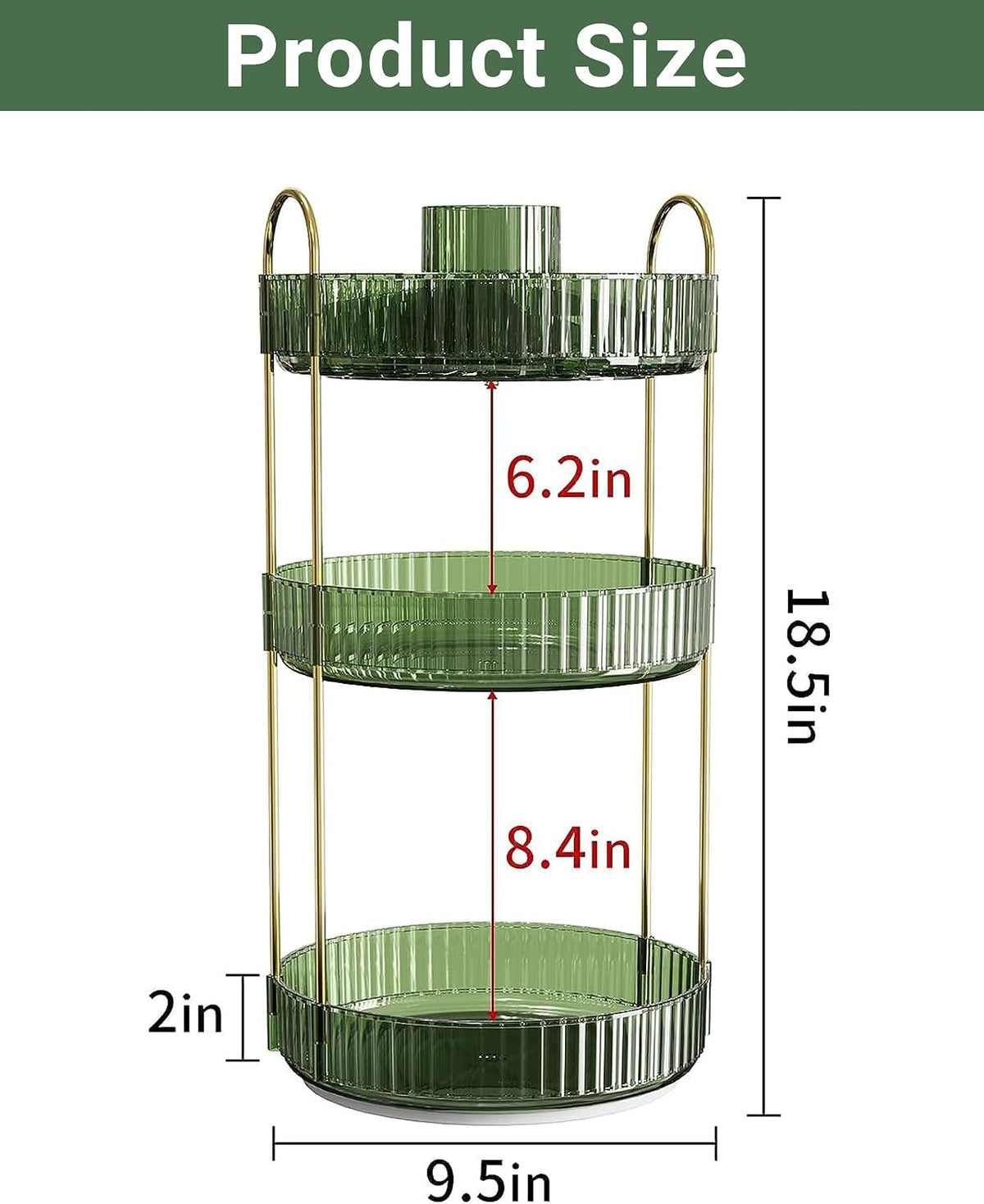 360 Rotating Makeup Organizer for Vanity,2 Tier Large Capacity Skincare Organizers,Bathroom Counter Organizer, Spinning Perfume Organizer & Vanity Organizer (Green-2 Tier)