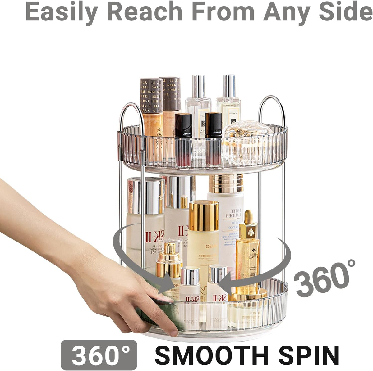 360 Rotating Makeup Organizer for Vanity,2 Tier Large Capacity Skincare Organizers,Bathroom Counter Organizer, Spinning Perfume Organizer & Vanity Organizer (Green-2 Tier)
