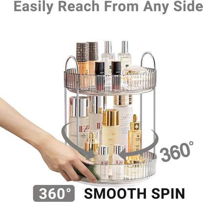 360 Rotating Makeup Organizer for Vanity,2 Tier Large Capacity Skincare Organizers,Bathroom Counter Organizer, Spinning Perfume Organizer & Vanity Organizer (Green-2 Tier)