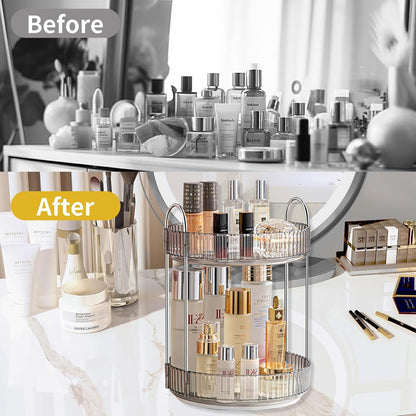 360 Rotating Makeup Organizer for Vanity,2 Tier Large Capacity Skincare Organizers,Bathroom Counter Organizer, Spinning Perfume Organizer & Vanity Organizer (Green-2 Tier)