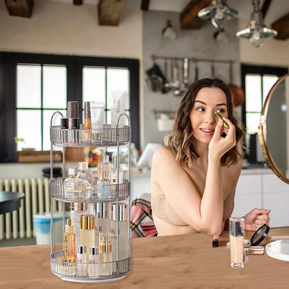 360 Rotating Makeup Organizer for Vanity,2 Tier Large Capacity Skincare Organizers,Bathroom Counter Organizer, Spinning Perfume Organizer & Vanity Organizer (Green-2 Tier)