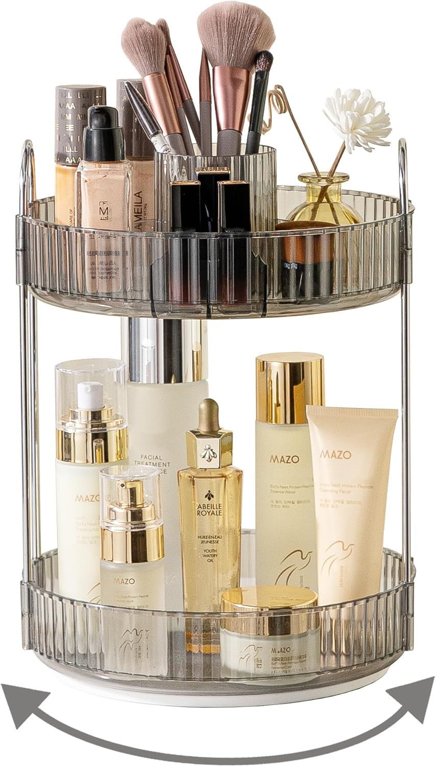 360 Rotating Makeup Organizer for Vanity,2 Tier Large Capacity Skincare Organizers,Bathroom Counter Organizer, Spinning Perfume Organizer & Vanity Organizer (Green-2 Tier)