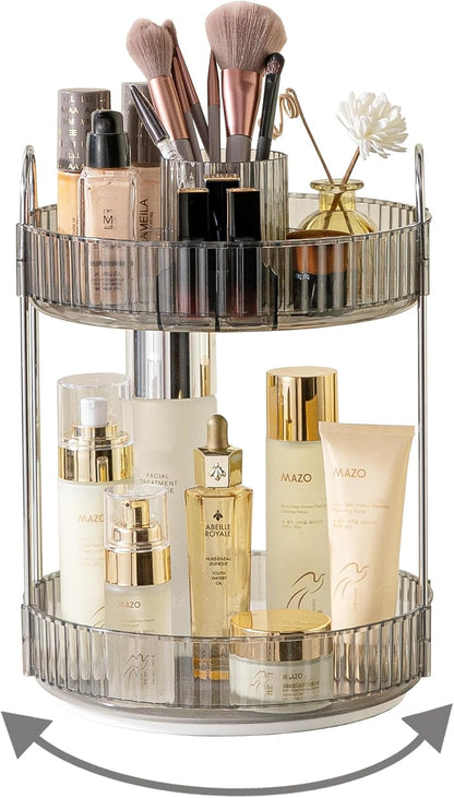 360 Rotating Makeup Organizer for Vanity,2 Tier Large Capacity Skincare Organizers,Bathroom Counter Organizer, Spinning Perfume Organizer & Vanity Organizer (Green-2 Tier)