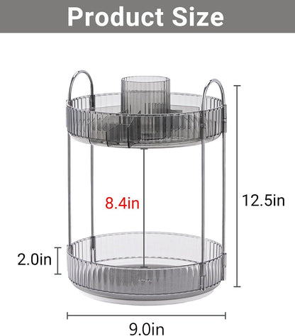 360 Rotating Makeup Organizer for Vanity,2 Tier Large Capacity Skincare Organizers,Bathroom Counter Organizer, Spinning Perfume Organizer & Vanity Organizer (Green-2 Tier)