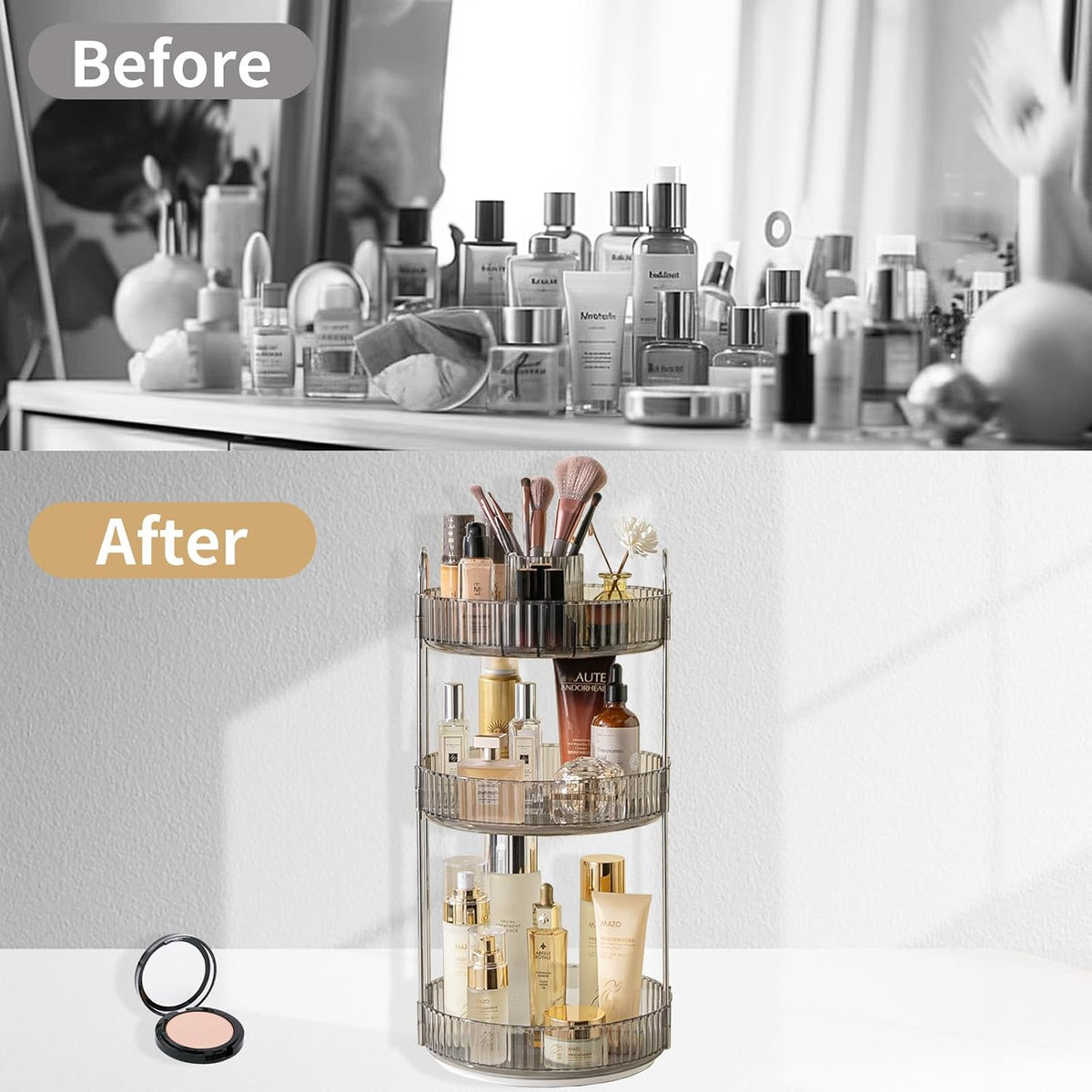 360 Rotating Makeup Organizer for Vanity,2 Tier Large Capacity Skincare Organizers,Bathroom Counter Organizer, Spinning Perfume Organizer & Vanity Organizer (Green-2 Tier)