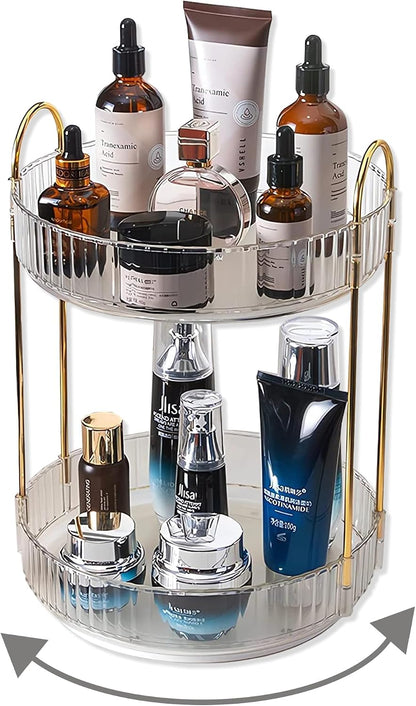 360 Rotating Makeup Organizer for Vanity,2 Tier Large Capacity Skincare Organizers,Bathroom Counter Organizer, Spinning Perfume Organizer & Vanity Organizer (Green-2 Tier)