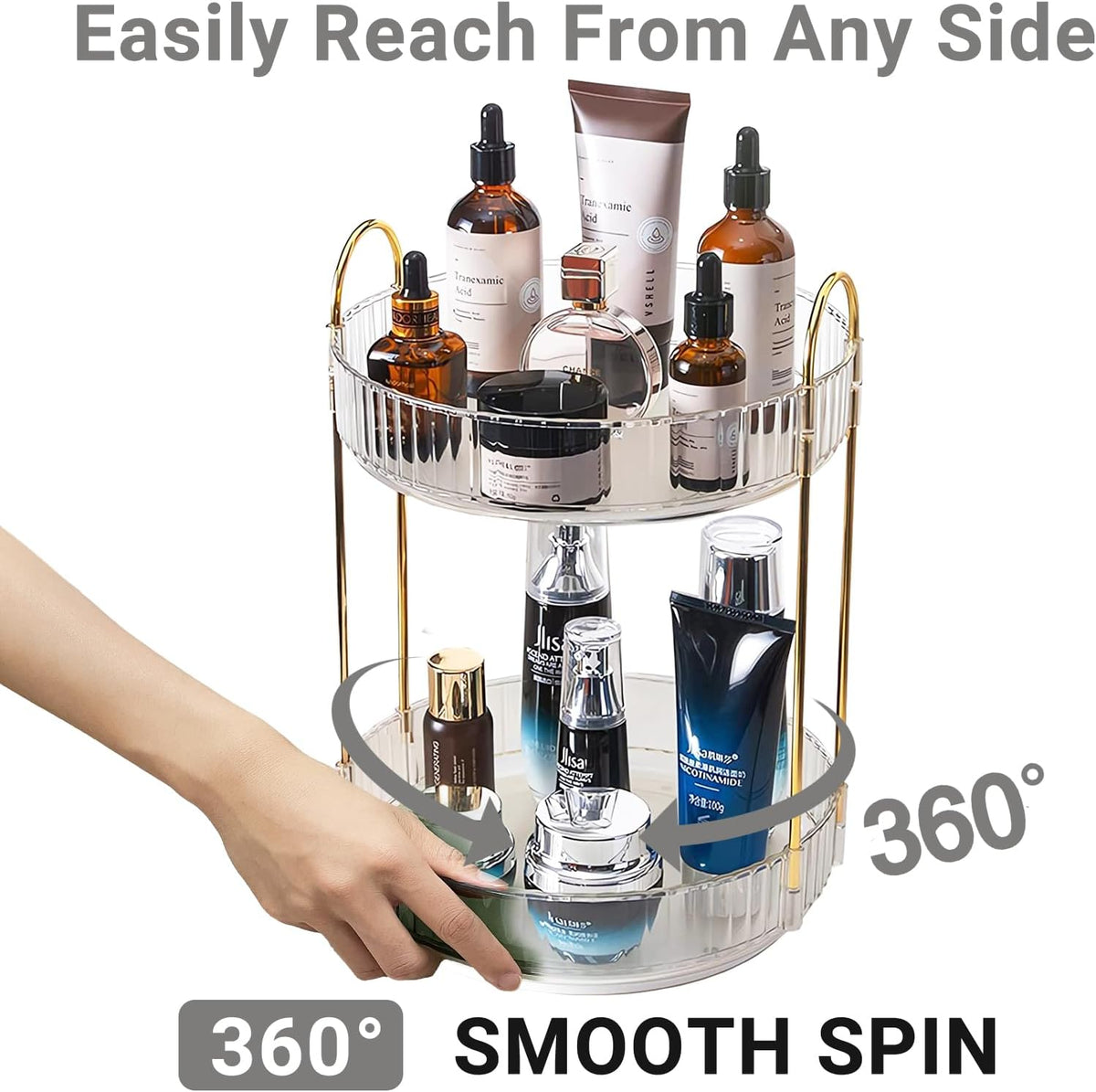 360 Rotating Makeup Organizer for Vanity,2 Tier Large Capacity Skincare Organizers,Bathroom Counter Organizer, Spinning Perfume Organizer & Vanity Organizer (Green-2 Tier)