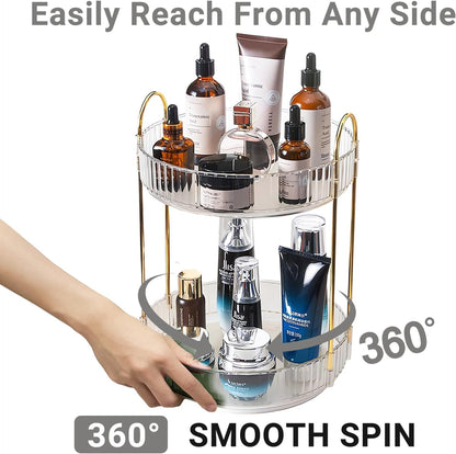 360 Rotating Makeup Organizer for Vanity,2 Tier Large Capacity Skincare Organizers,Bathroom Counter Organizer, Spinning Perfume Organizer & Vanity Organizer (Green-2 Tier)