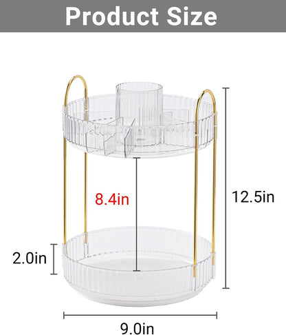 360 Rotating Makeup Organizer for Vanity,2 Tier Large Capacity Skincare Organizers,Bathroom Counter Organizer, Spinning Perfume Organizer & Vanity Organizer (Green-2 Tier)