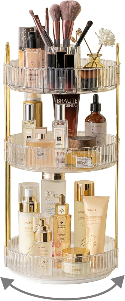360 Rotating Makeup Organizer for Vanity,2 Tier Large Capacity Skincare Organizers,Bathroom Counter Organizer, Spinning Perfume Organizer & Vanity Organizer (Green-2 Tier)