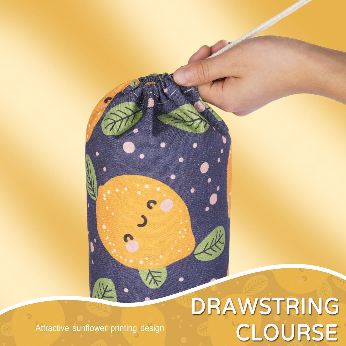 Plastic Bag Holder, Reusable Grocery Bag Holder for Plastic Bags Groceries Store, Flower Canvas Trash Plastic Bag Organizer Storage Holders for Home Kitchen Pantry Decor (Yellow Sunflower)