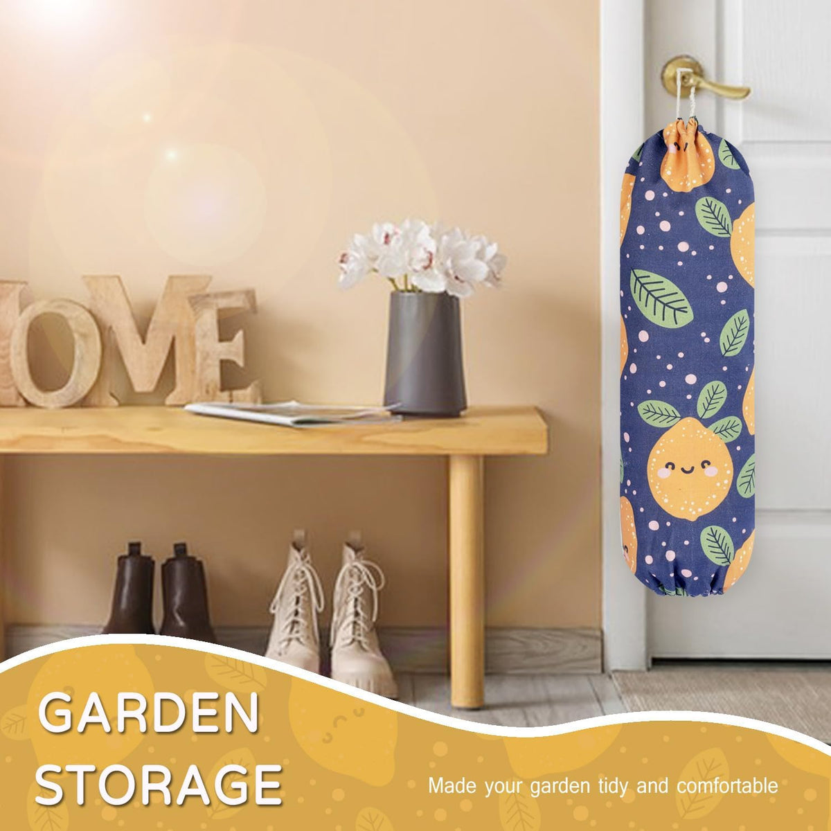 Plastic Bag Holder, Reusable Grocery Bag Holder for Plastic Bags Groceries Store, Flower Canvas Trash Plastic Bag Organizer Storage Holders for Home Kitchen Pantry Decor (Yellow Sunflower)