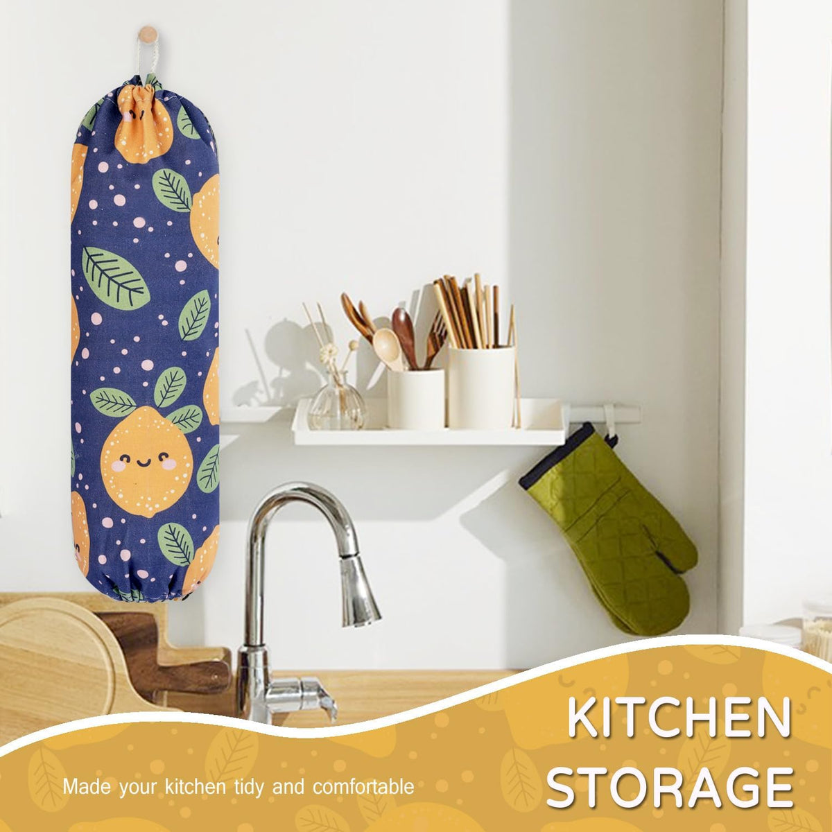 Plastic Bag Holder, Reusable Grocery Bag Holder for Plastic Bags Groceries Store, Flower Canvas Trash Plastic Bag Organizer Storage Holders for Home Kitchen Pantry Decor (Yellow Sunflower)