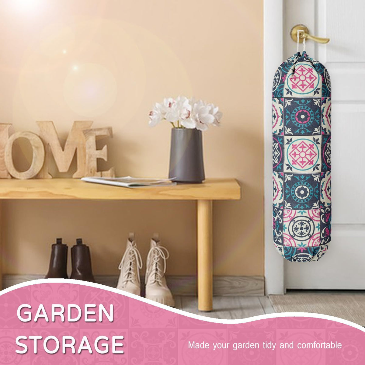 Plastic Bag Holder, Reusable Grocery Bag Holder for Plastic Bags Groceries Store, Flower Canvas Trash Plastic Bag Organizer Storage Holders for Home Kitchen Pantry Decor (Yellow Sunflower)