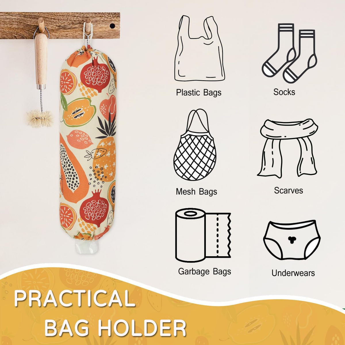 Plastic Bag Holder, Reusable Grocery Bag Holder for Plastic Bags Groceries Store, Flower Canvas Trash Plastic Bag Organizer Storage Holders for Home Kitchen Pantry Decor (Yellow Sunflower)