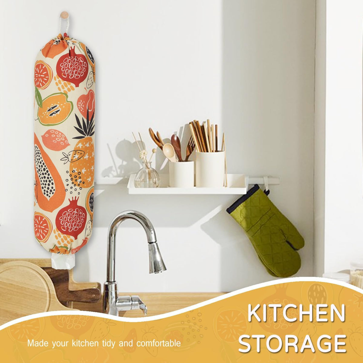 Plastic Bag Holder, Reusable Grocery Bag Holder for Plastic Bags Groceries Store, Flower Canvas Trash Plastic Bag Organizer Storage Holders for Home Kitchen Pantry Decor (Yellow Sunflower)