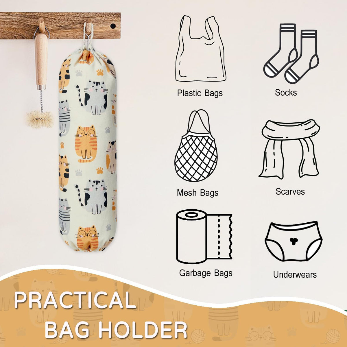 Plastic Bag Holder, Reusable Grocery Bag Holder for Plastic Bags Groceries Store, Flower Canvas Trash Plastic Bag Organizer Storage Holders for Home Kitchen Pantry Decor (Yellow Sunflower)