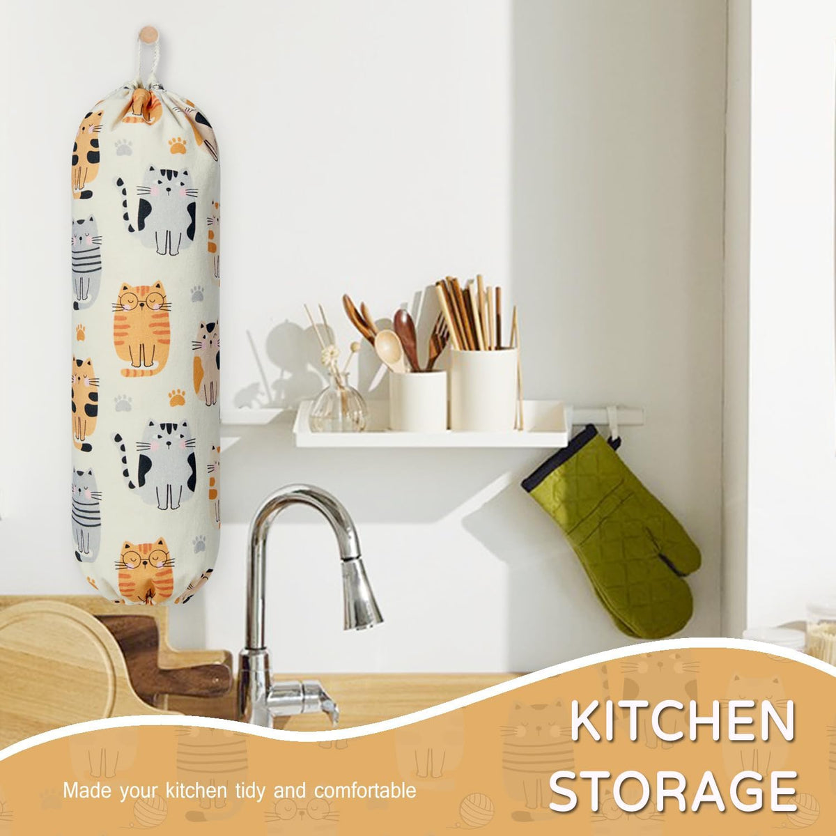 Plastic Bag Holder, Reusable Grocery Bag Holder for Plastic Bags Groceries Store, Flower Canvas Trash Plastic Bag Organizer Storage Holders for Home Kitchen Pantry Decor (Yellow Sunflower)