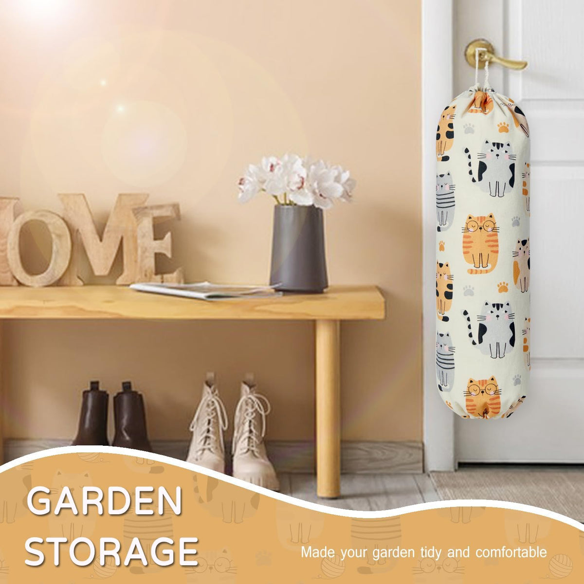 Plastic Bag Holder, Reusable Grocery Bag Holder for Plastic Bags Groceries Store, Flower Canvas Trash Plastic Bag Organizer Storage Holders for Home Kitchen Pantry Decor (Yellow Sunflower)