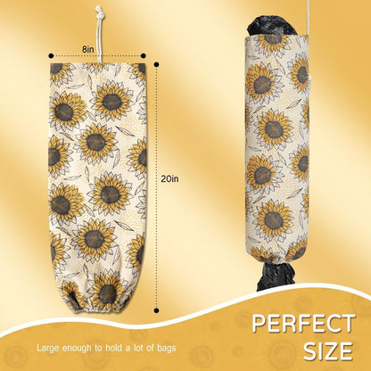 Plastic Bag Holder, Reusable Grocery Bag Holder for Plastic Bags Groceries Store, Flower Canvas Trash Plastic Bag Organizer Storage Holders for Home Kitchen Pantry Decor (Yellow Sunflower)