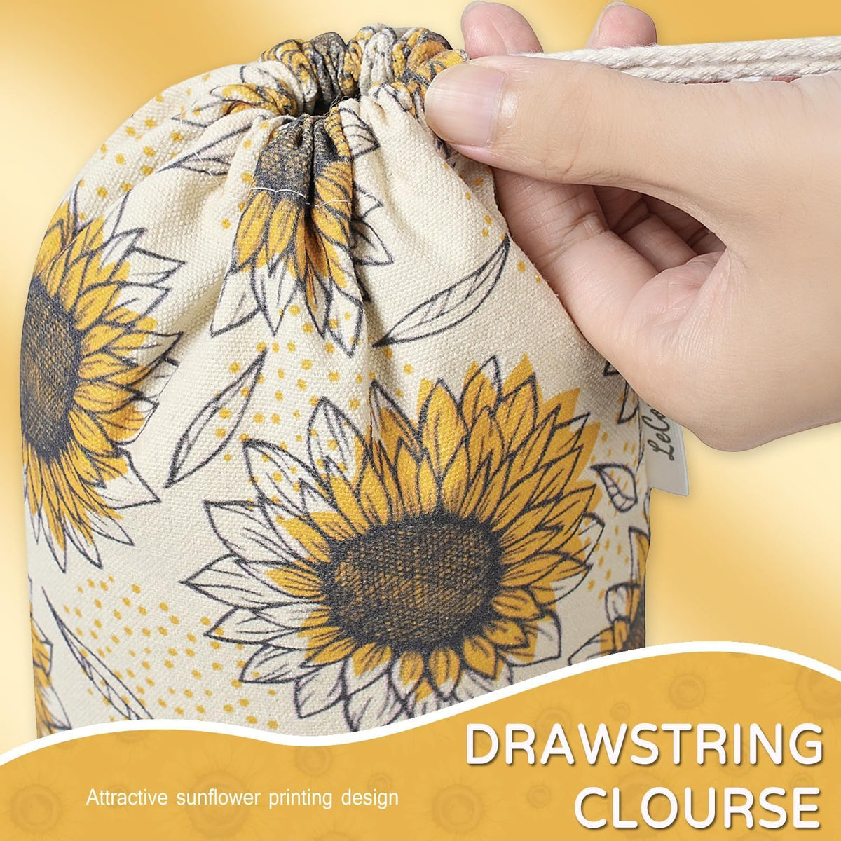 Plastic Bag Holder, Reusable Grocery Bag Holder for Plastic Bags Groceries Store, Flower Canvas Trash Plastic Bag Organizer Storage Holders for Home Kitchen Pantry Decor (Yellow Sunflower)