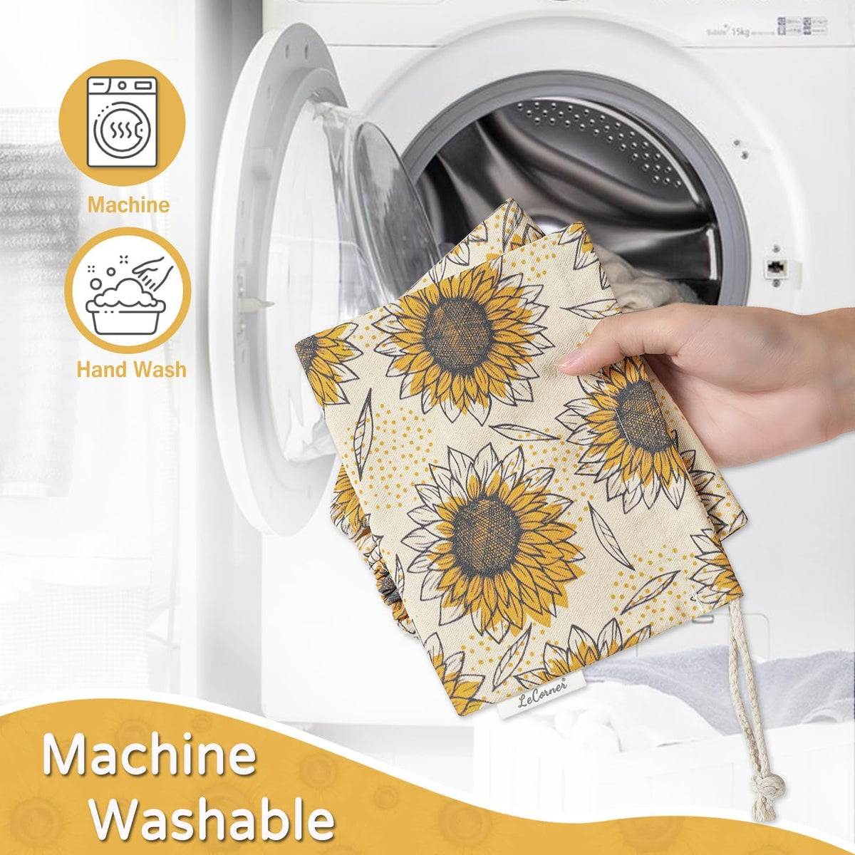 Plastic Bag Holder, Reusable Grocery Bag Holder for Plastic Bags Groceries Store, Flower Canvas Trash Plastic Bag Organizer Storage Holders for Home Kitchen Pantry Decor (Yellow Sunflower)