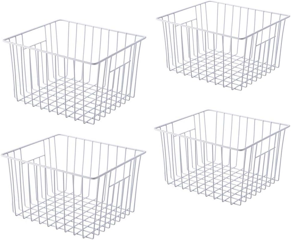 16inch Farmhouse Freezer Wire Baskets Organizer Storage Bins Large Organizer Baskets with Handles for Storage, Office, Kitchen, Pantry, Cabinet, Closets - Set of 6 (White 6)