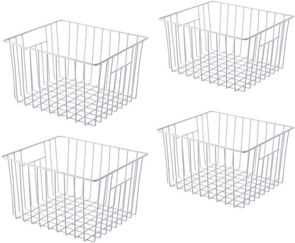16inch Farmhouse Freezer Wire Baskets Organizer Storage Bins Large Organizer Baskets with Handles for Storage, Office, Kitchen, Pantry, Cabinet, Closets - Set of 6 (White 6)