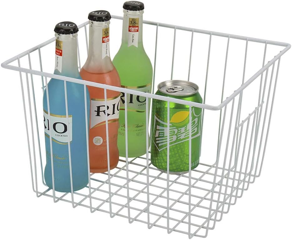 16inch Farmhouse Freezer Wire Baskets Organizer Storage Bins Large Organizer Baskets with Handles for Storage, Office, Kitchen, Pantry, Cabinet, Closets - Set of 6 (White 6)