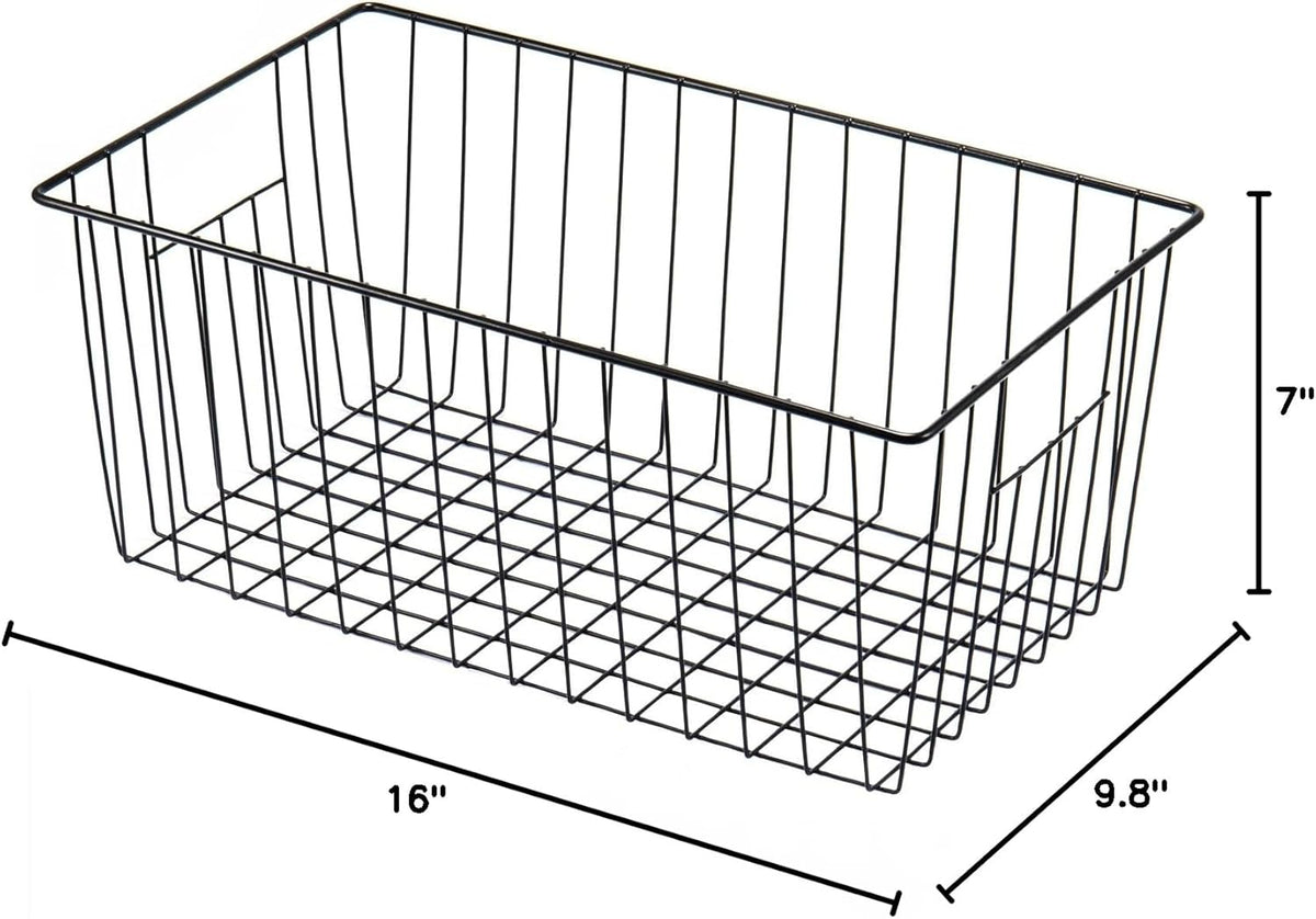 16inch Farmhouse Freezer Wire Baskets Organizer Storage Bins Large Organizer Baskets with Handles for Storage, Office, Kitchen, Pantry, Cabinet, Closets - Set of 6 (White 6)