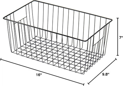 16inch Farmhouse Freezer Wire Baskets Organizer Storage Bins Large Organizer Baskets with Handles for Storage, Office, Kitchen, Pantry, Cabinet, Closets - Set of 6 (White 6)