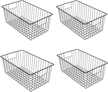 16inch Farmhouse Freezer Wire Baskets Organizer Storage Bins Large Organizer Baskets with Handles for Storage, Office, Kitchen, Pantry, Cabinet, Closets - Set of 6 (White 6)